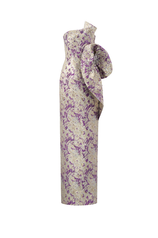 Sage Strapless Asymmetric Jacquard Floor Length Dress