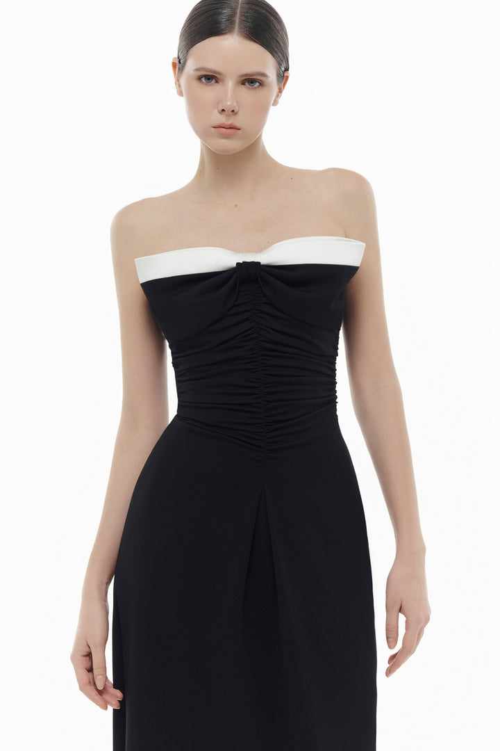 Dominique Sweetheart Draped Midi Dress - MEAN BLVD