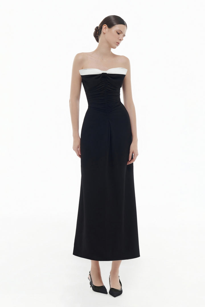 Dominique Sweetheart Draped Midi Dress - MEAN BLVD