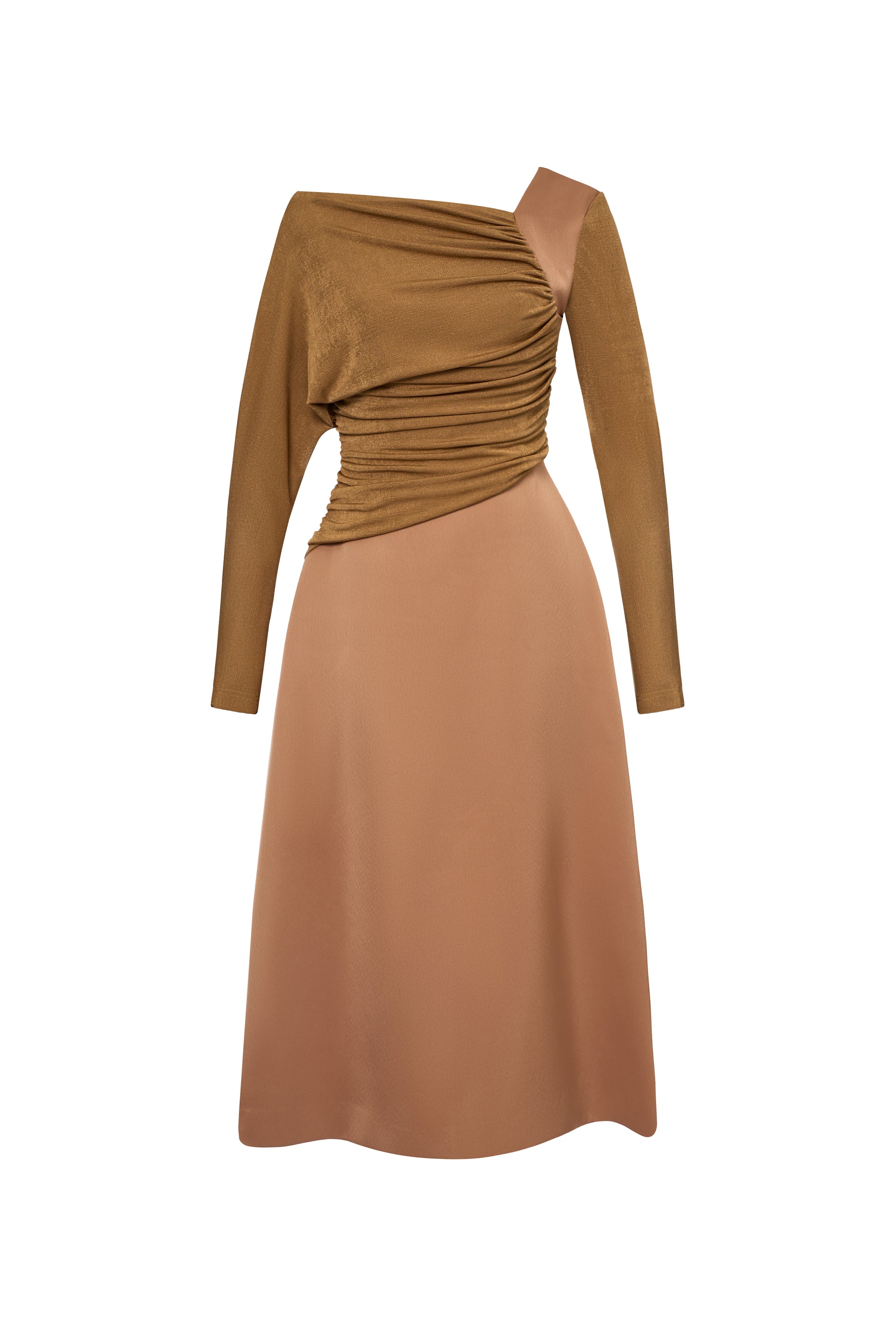 Women's Bright A-line Diagonal Neck Spandex Taffeta Calf Length Dress S/M/L/XL/Customize Caramel Brown/Red MEAN BLVD Women's Bright A-line Diagonal Neck Spandex Taffeta Calf Length Dress S/M/L/XL/Customize Caramel Brown/Red MEAN BLVD