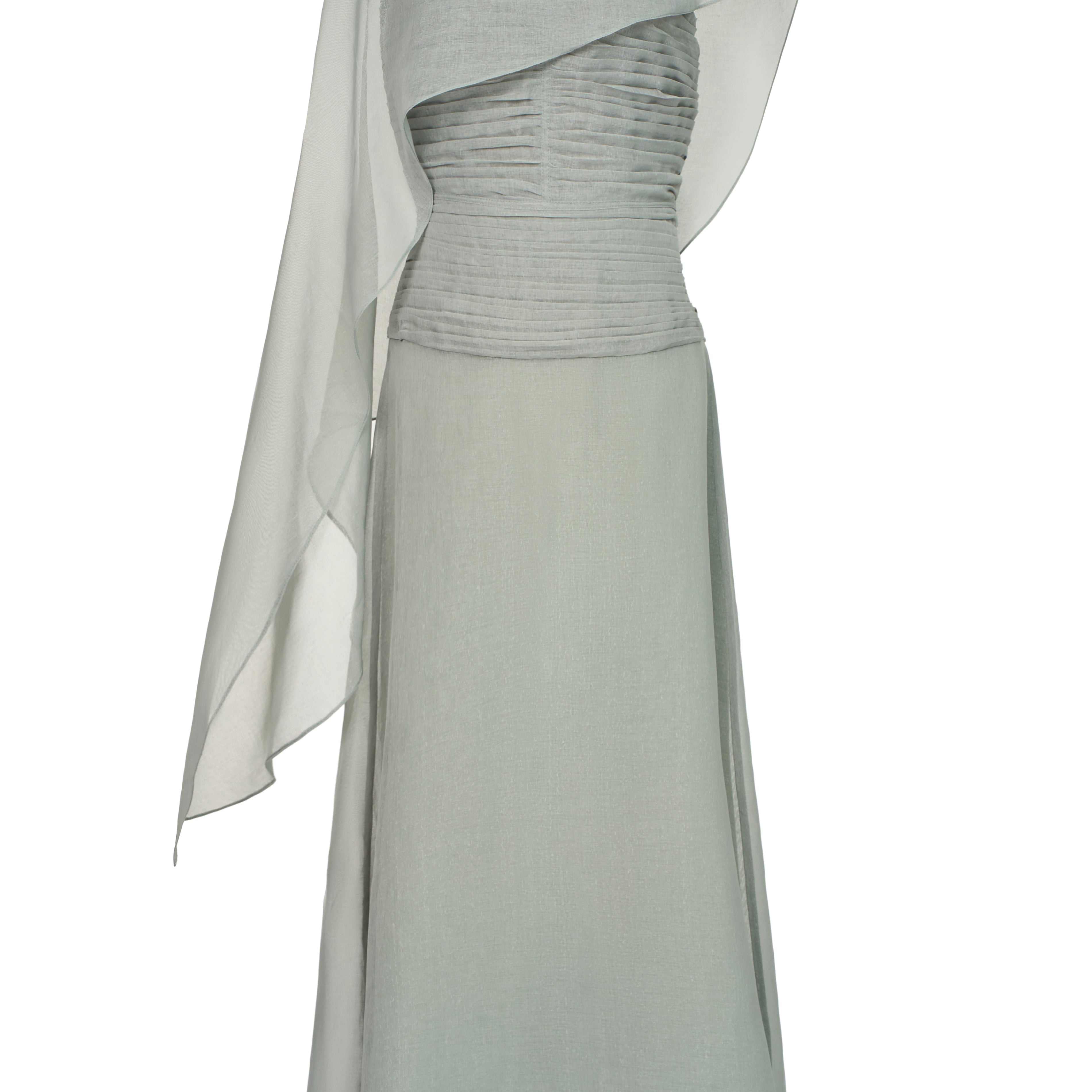 Cora A-line Cape Shoulder Floss Silk Maxi Dress