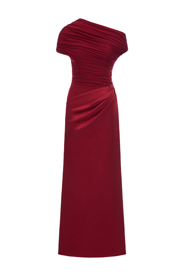 Enya Asymmetric Neck Gathering Maxi Dress