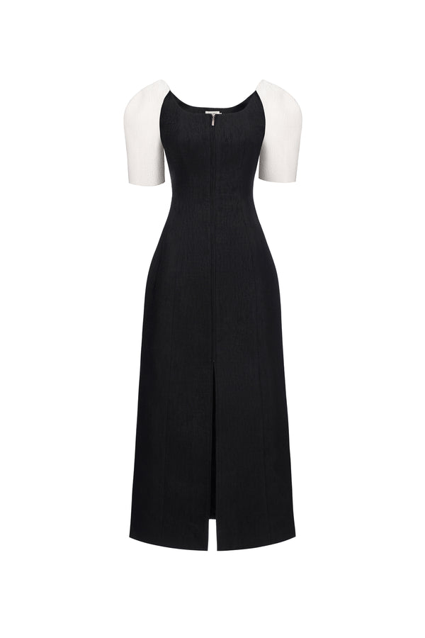 Maia Puff Sleeve Jacquard Midi Dress