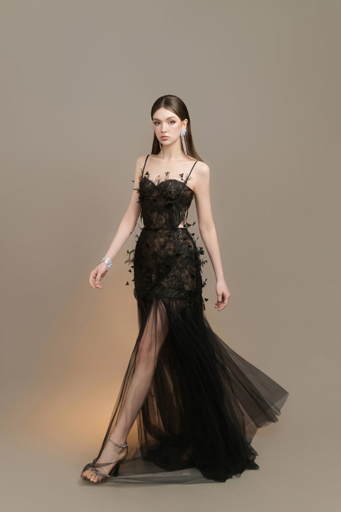 Elisia Mermaid Spaghetti Strap Lace Floor Length Dress