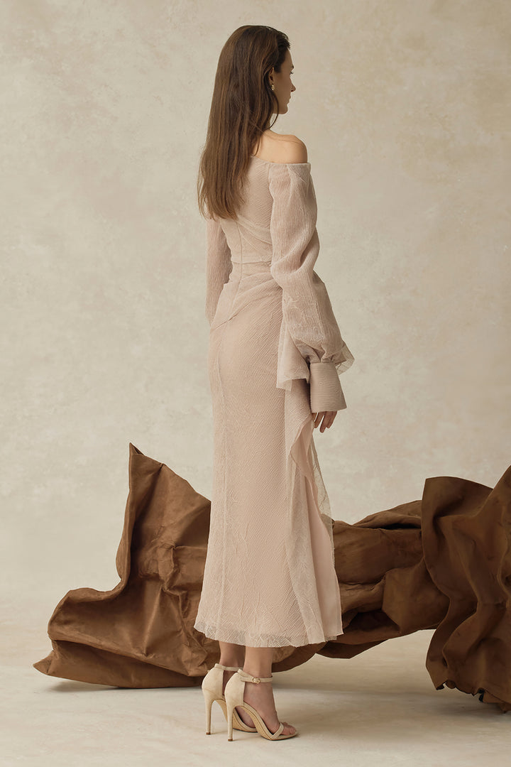 Elarion Asymmetric Neck Ruffle Midi Dress - MEAN BLVD