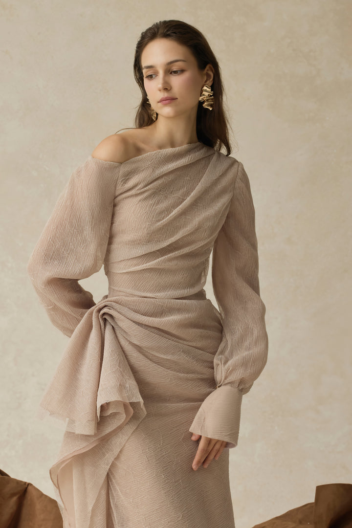 Elarion Asymmetric Neck Ruffle Midi Dress - MEAN BLVD