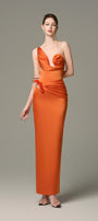 Elegant Silk Floral Bust Draped Maxi Dress
