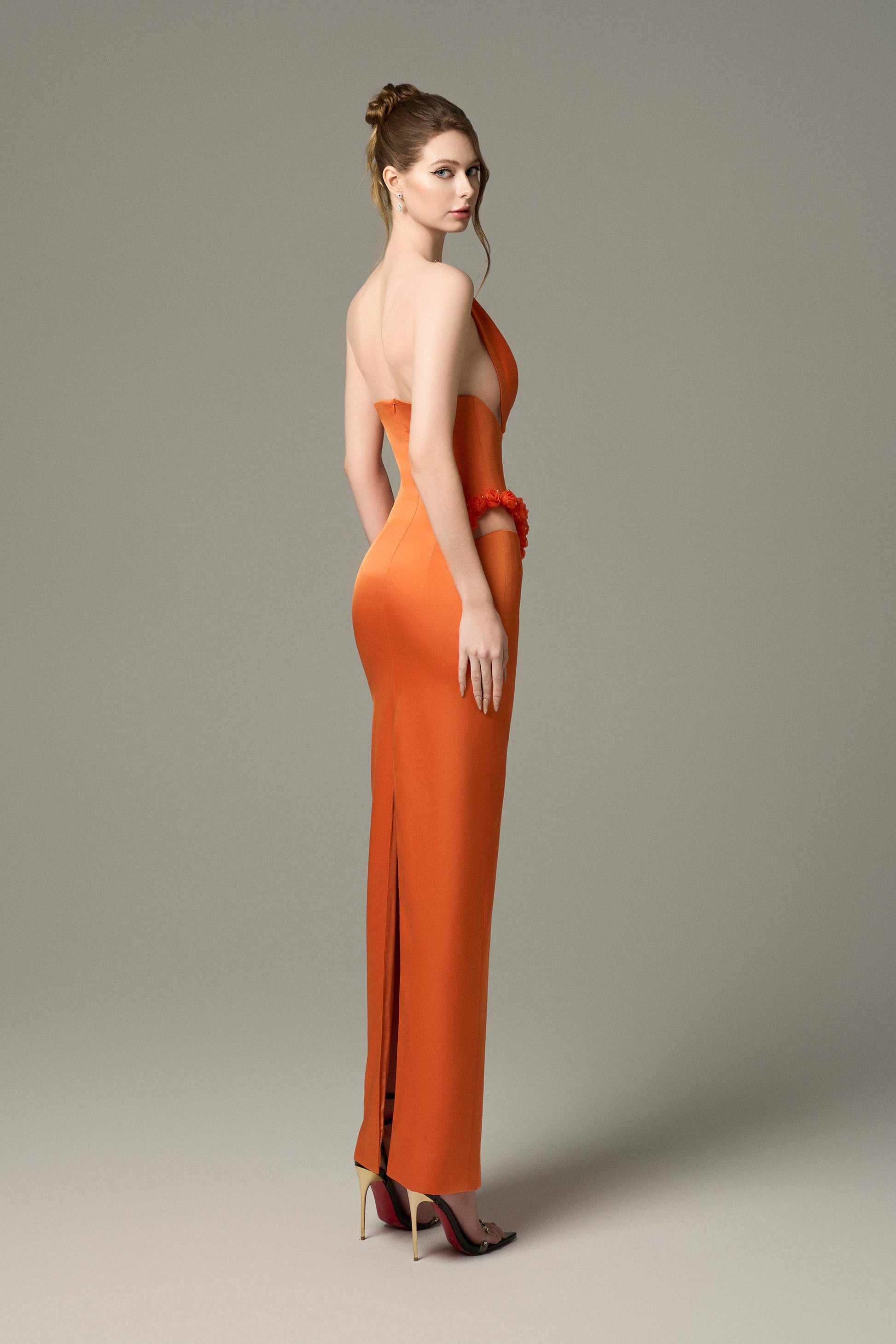 Elegant Silk Floral Bust Draped Maxi Dress 2
