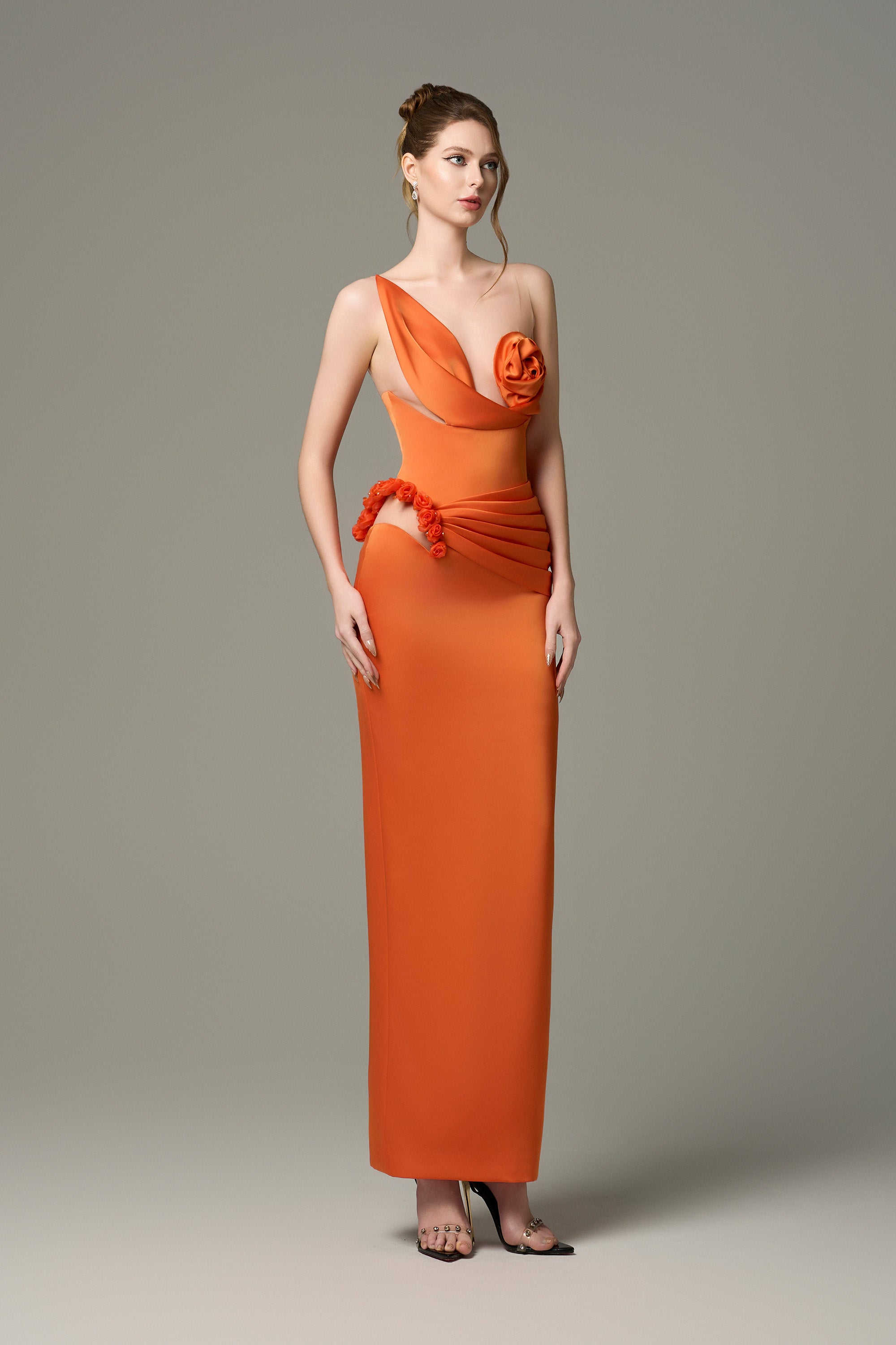 Elegant Silk Floral Bust Draped Maxi Dress 4