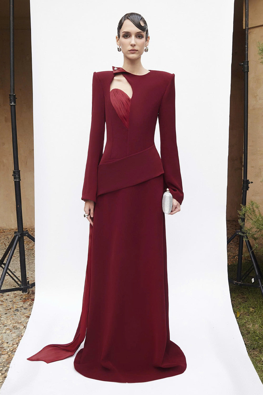 fitted lace wedding dress Women's Elenor II Sheath Draped Maxi Dress S/M/L/XL/XXL/Customize Burgundy  MEAN BLVD