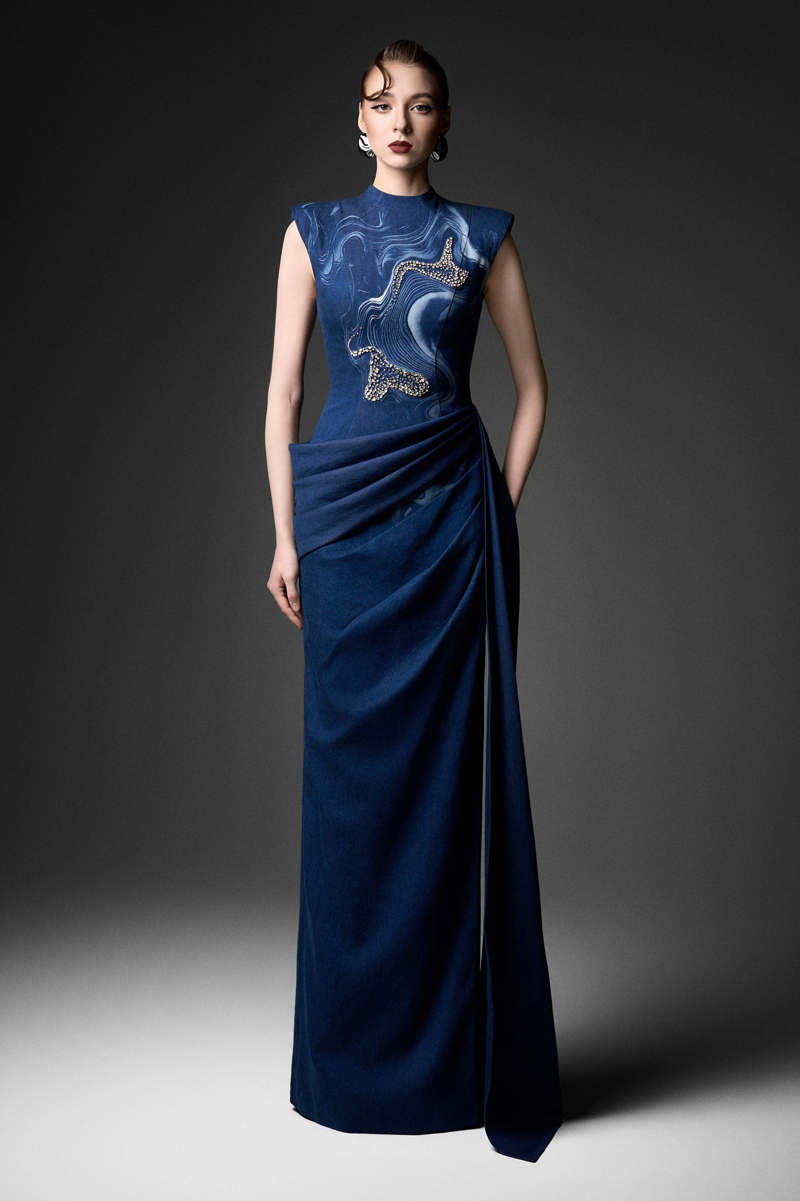 Women's Elisia Draped Maxi Dress Blue Depths XXS/XS/S/M/L/XL/XXL/Customize MEAN BLVD