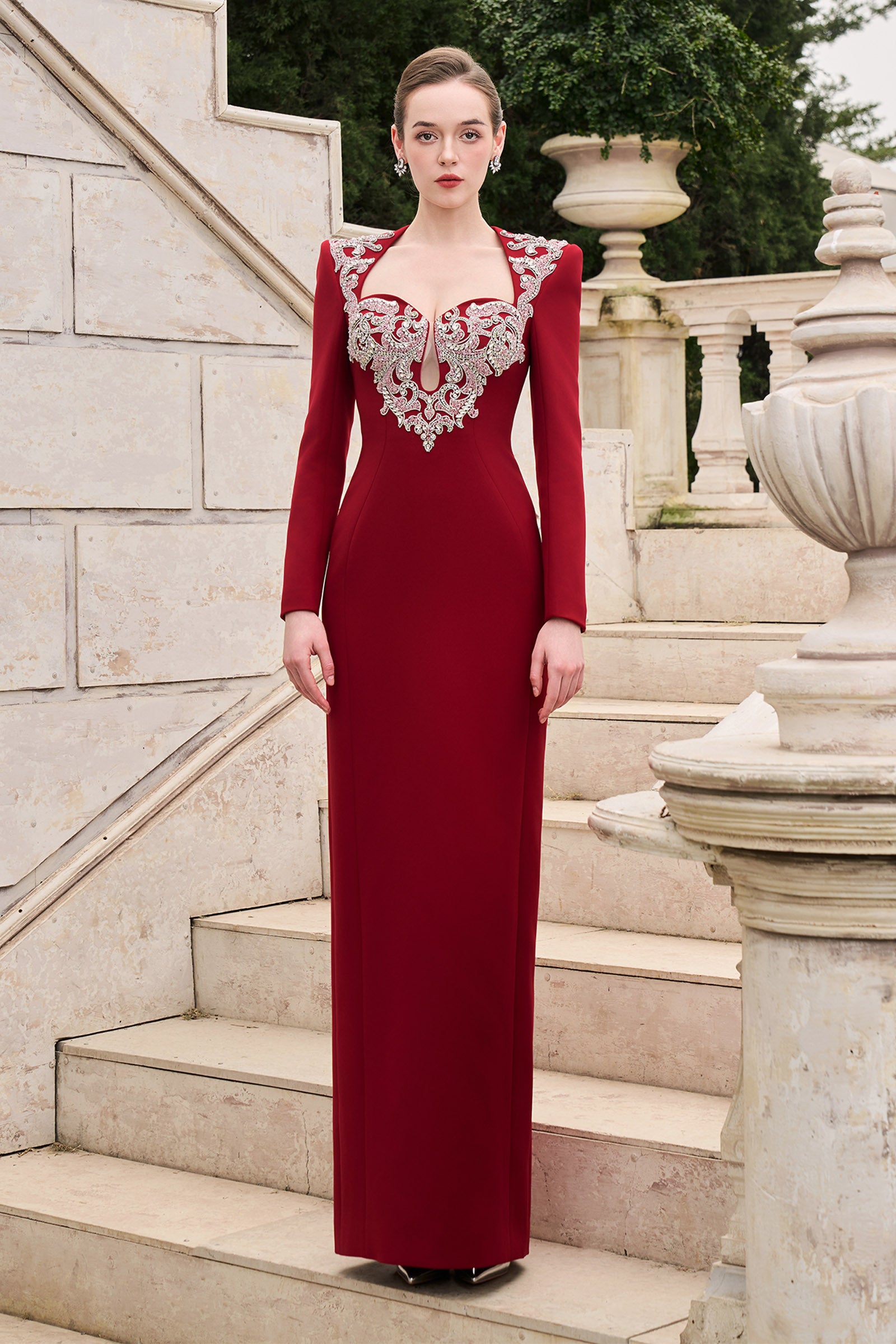 Women's Eloise Trapeze Neck Maxi Dress Ruby Wine XS/S/M/L/XL/XXL/Customize  MEAN BLVD