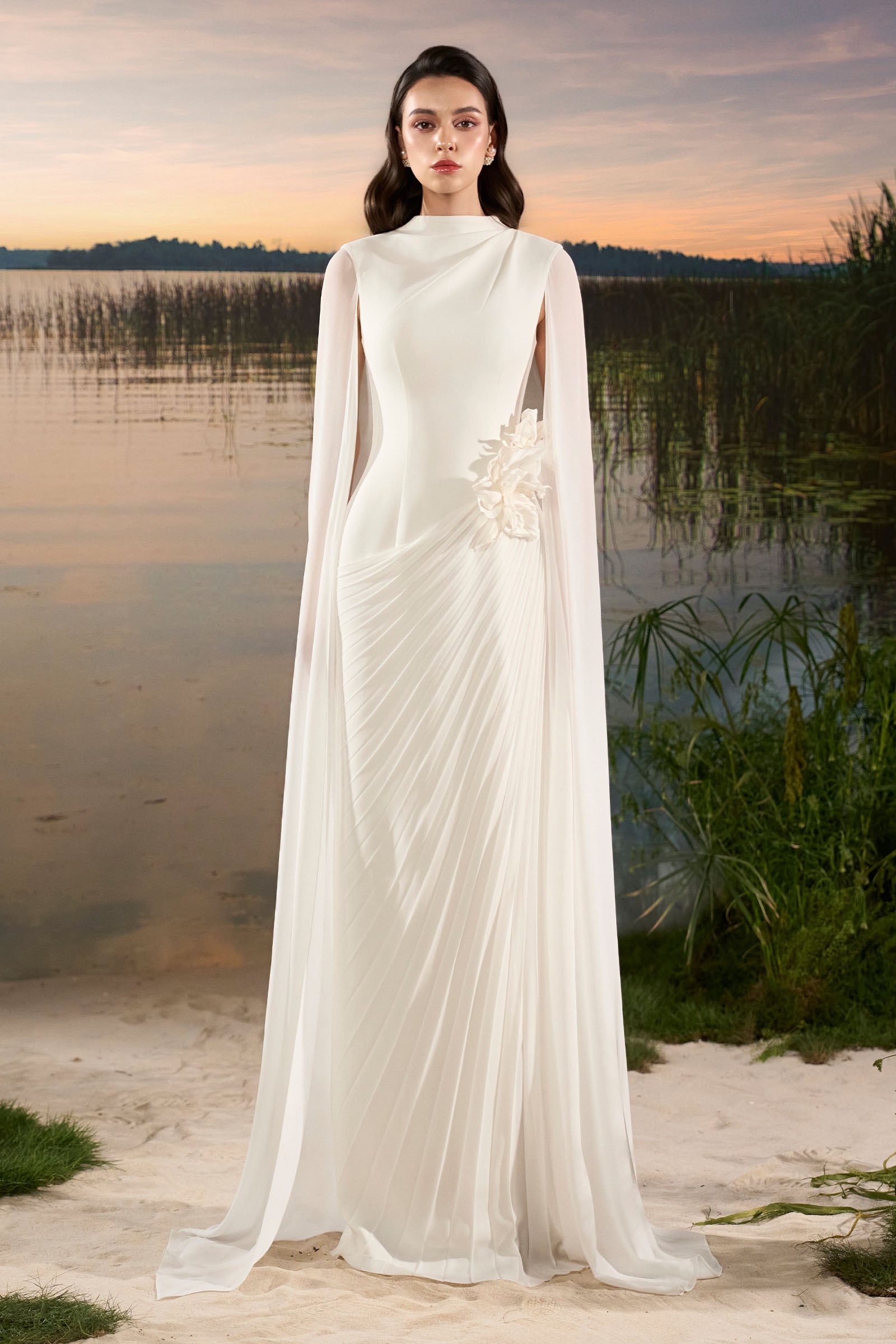 Elune Cape Sleeve Maxi Dress