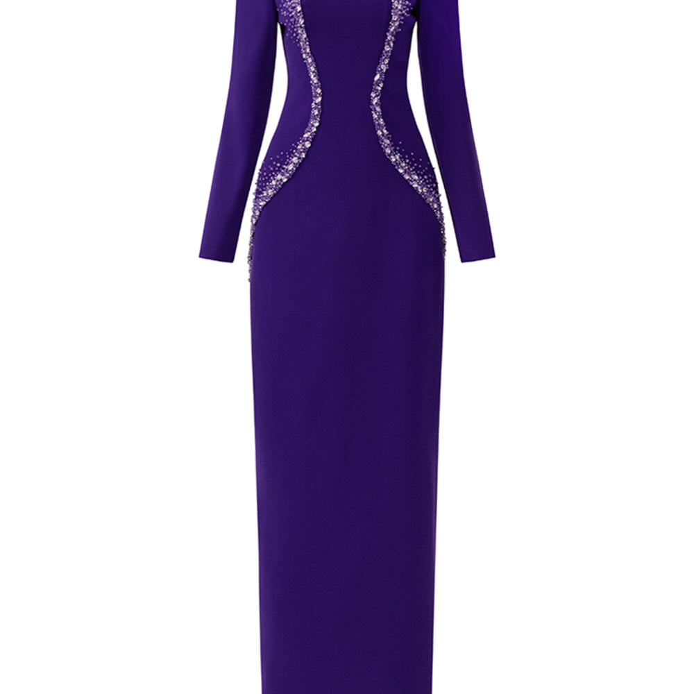 Olive Sheath Trapeze Neck Crepe Floor Length Dress