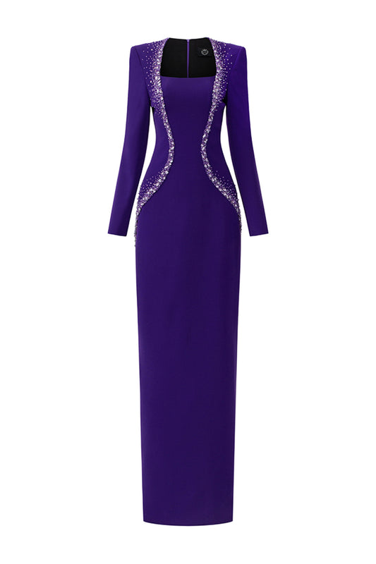 Olive Sheath Trapeze Neck Crepe Floor Length Dress