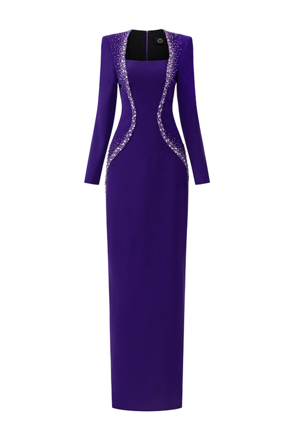 Olive Sheath Trapeze Neck Crepe Floor Length Dress