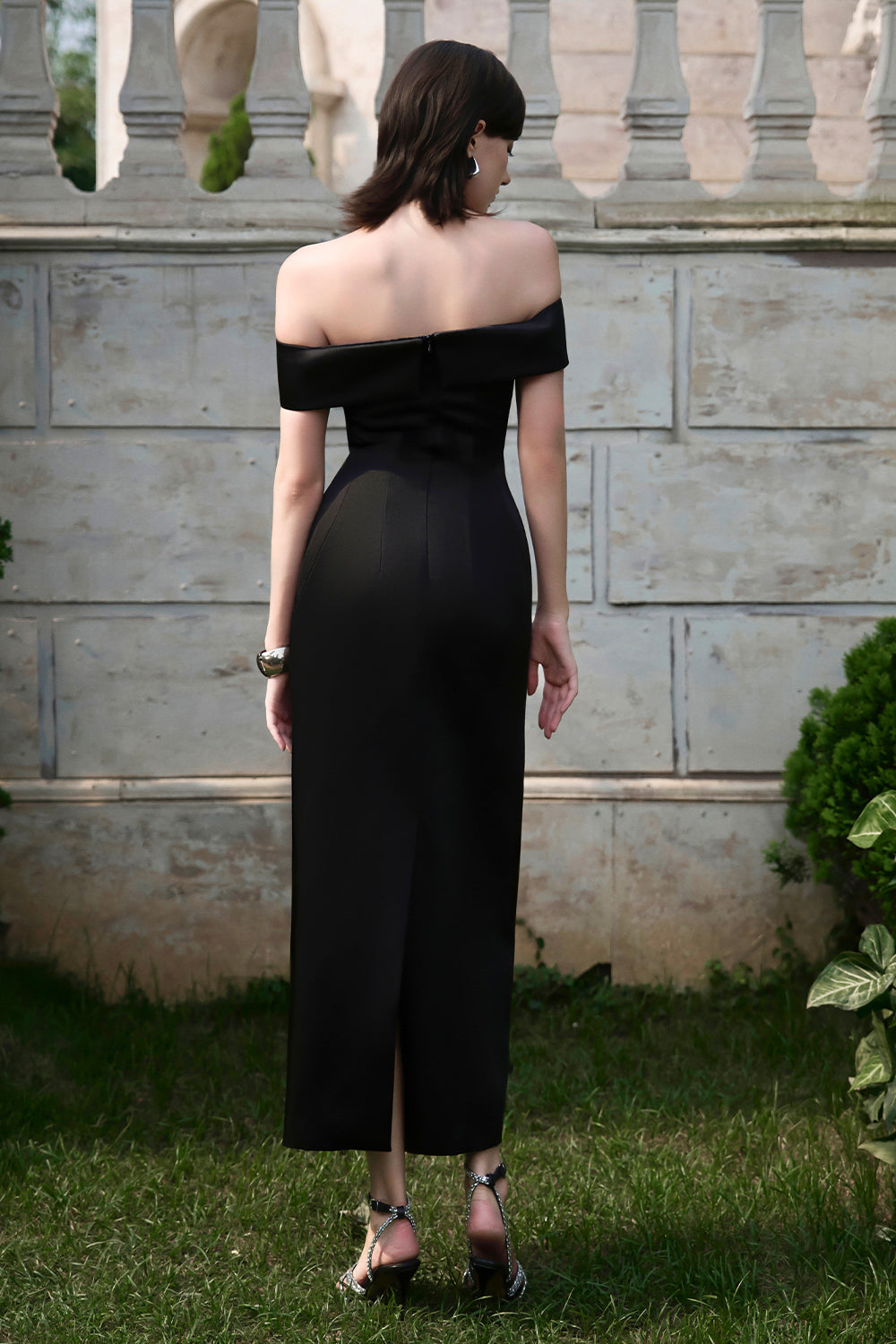 off shoulder ribbon dress Off Shoulder Satin Stretch Dress With Bow