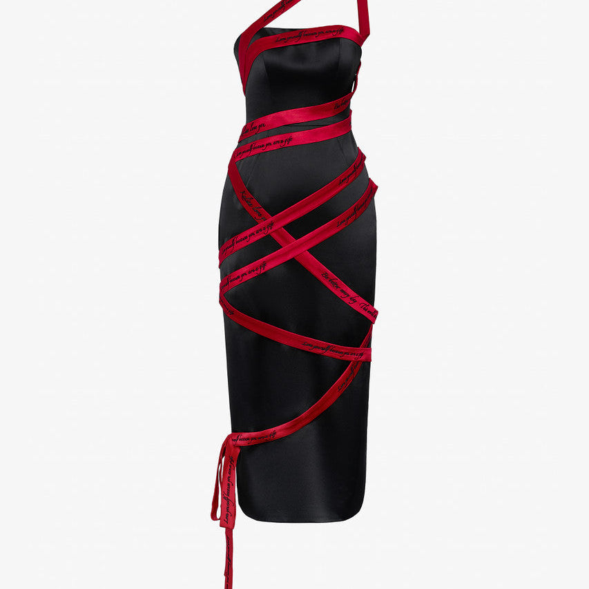 "Self-Love" Embroidered Silk Midi Dress