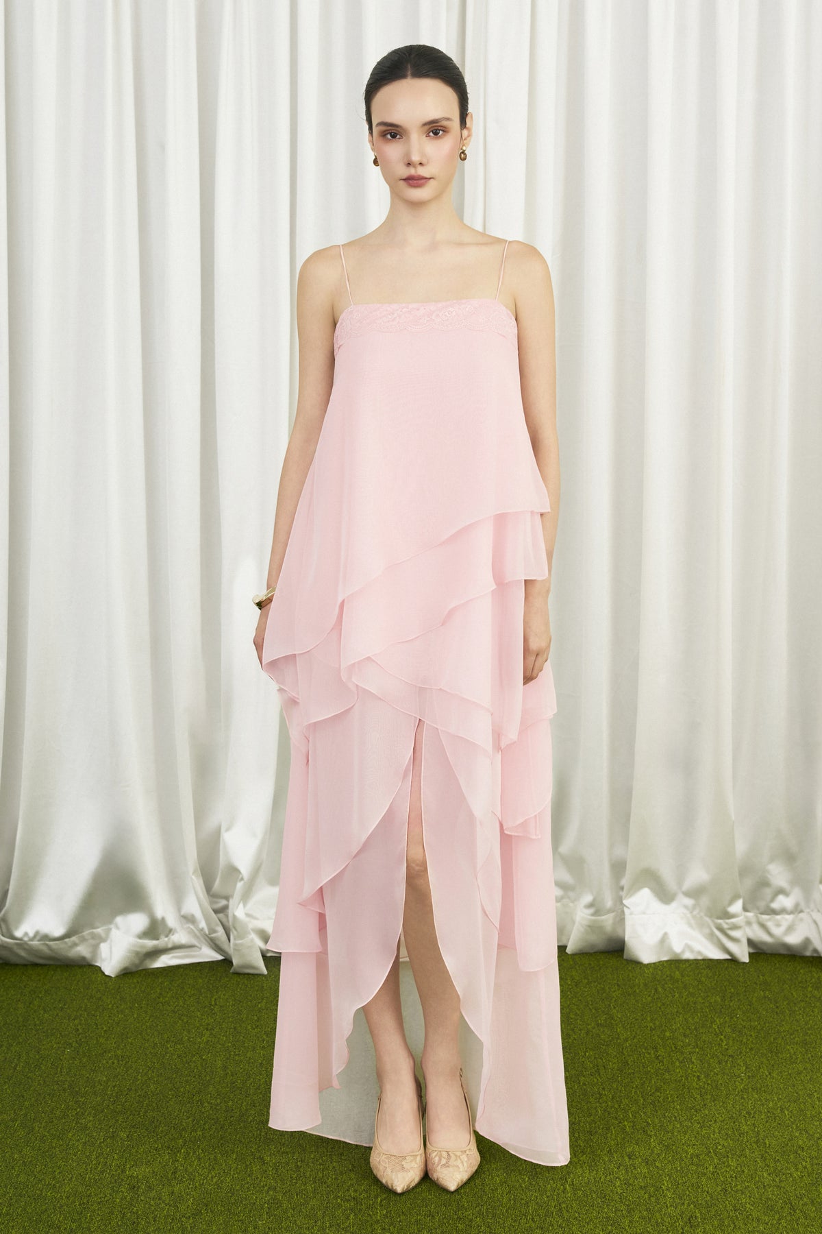 Petal Draped Midi Dress