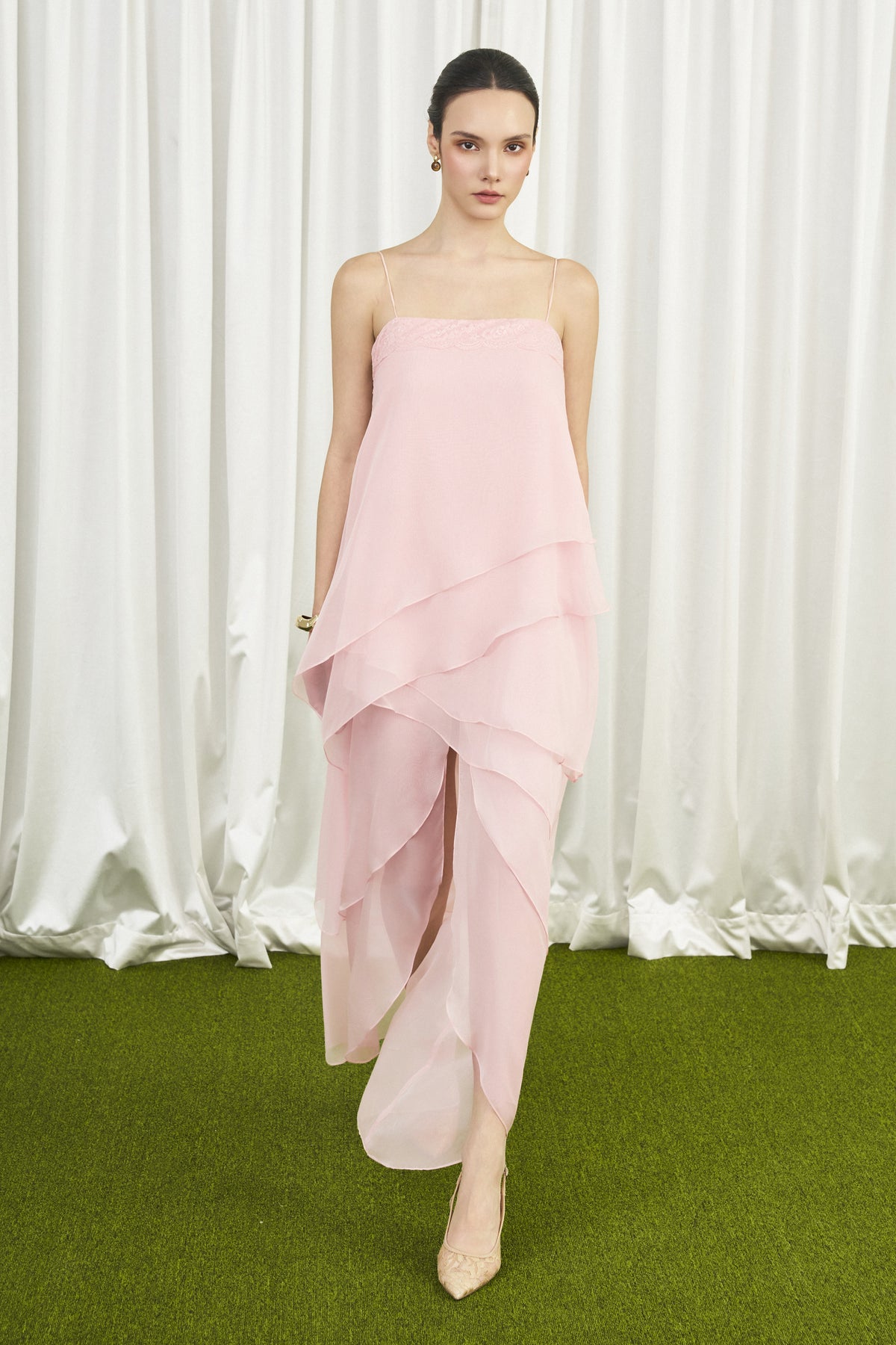 Petal Draped Midi Dress
