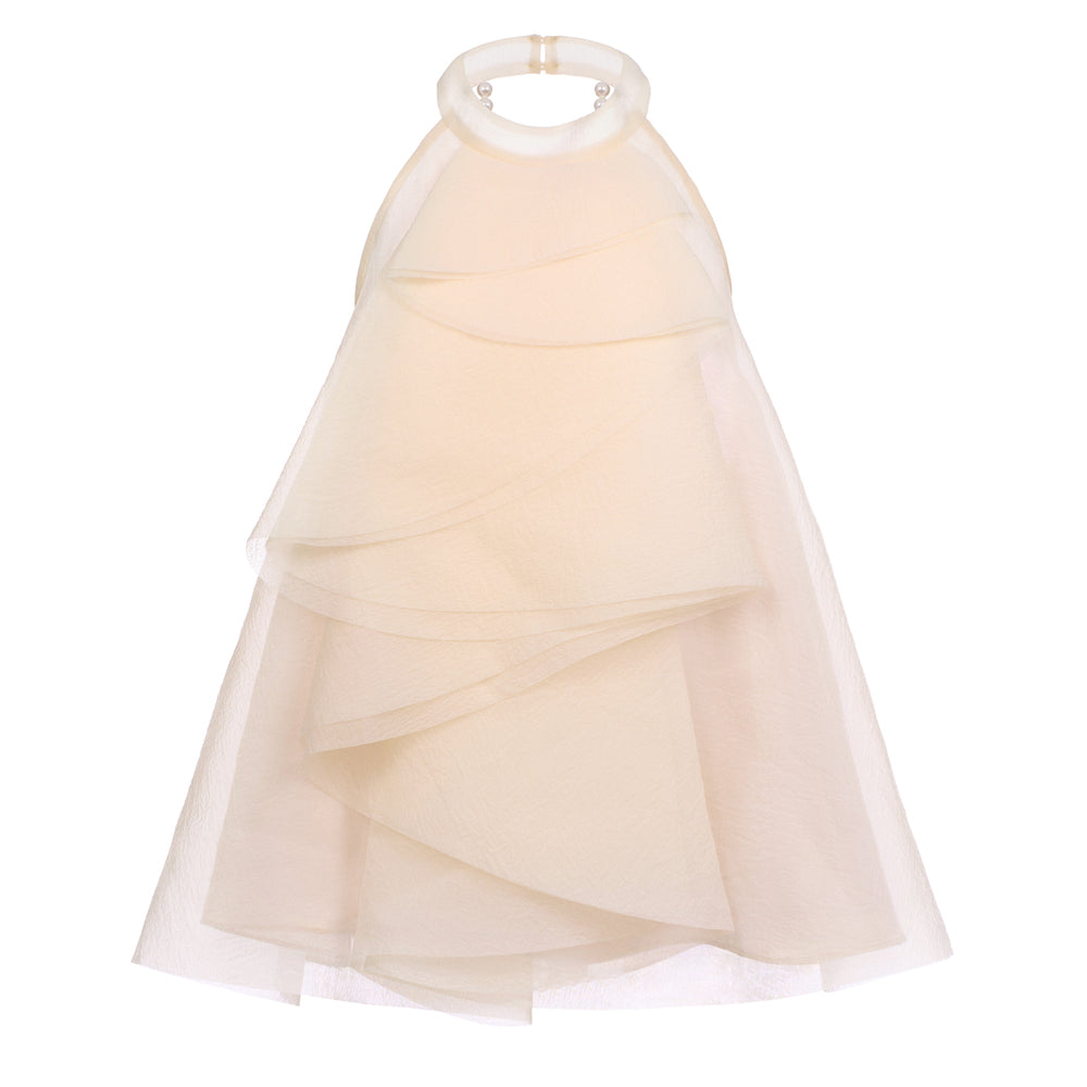 Emily Trapezoid Halter Neck Crinkle Organza Top