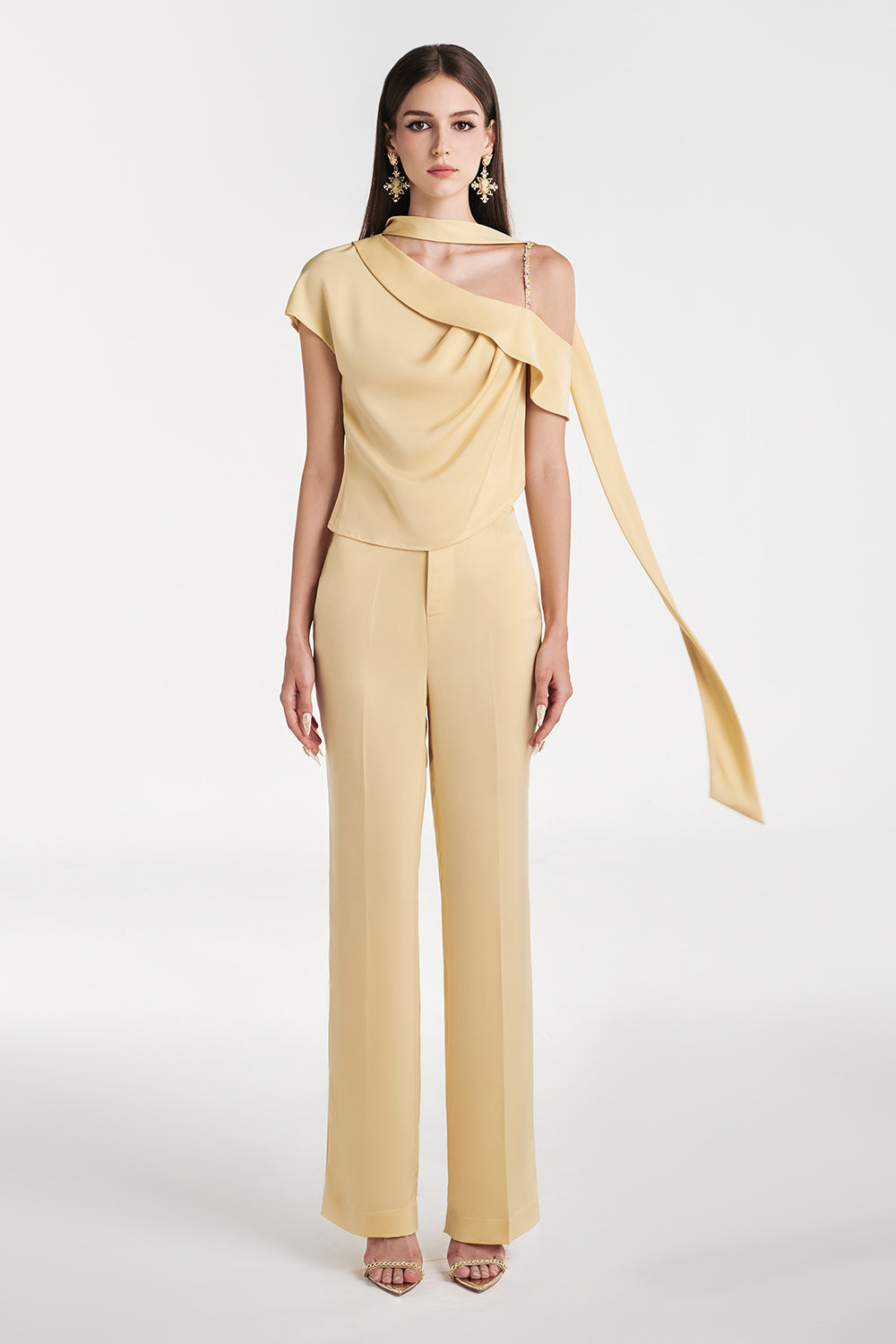 Endal Straight Scarf Neck Silk Ankle Length Set