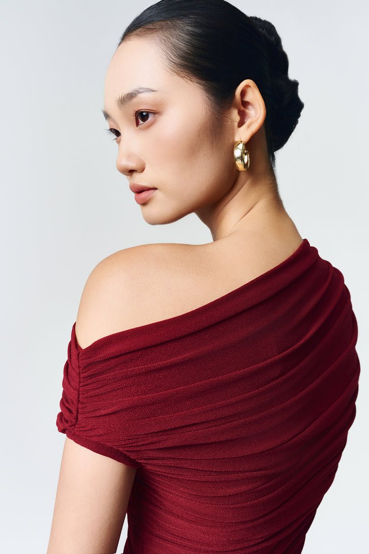 Enya Asymmetric Neck Gathering Maxi Dress - MEAN BLVD