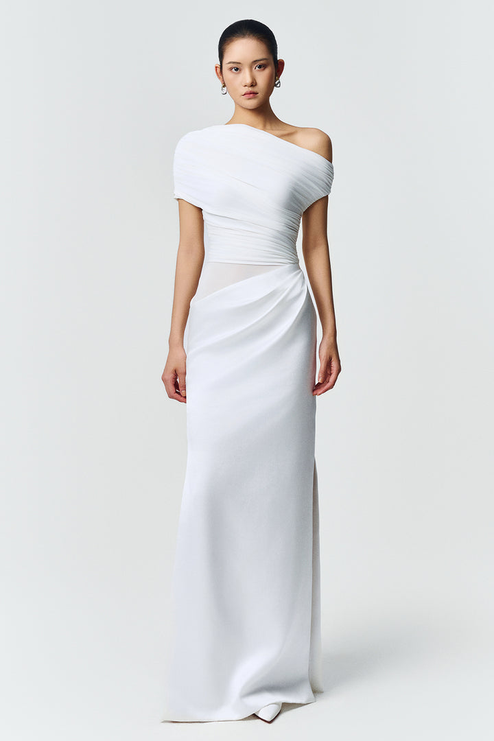 Enya Asymmetric Neck Gathering Maxi Dress - MEAN BLVD