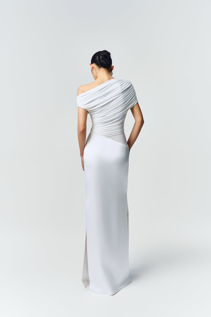 Enya Asymmetric Neck Gathering Maxi Dress - MEAN BLVD