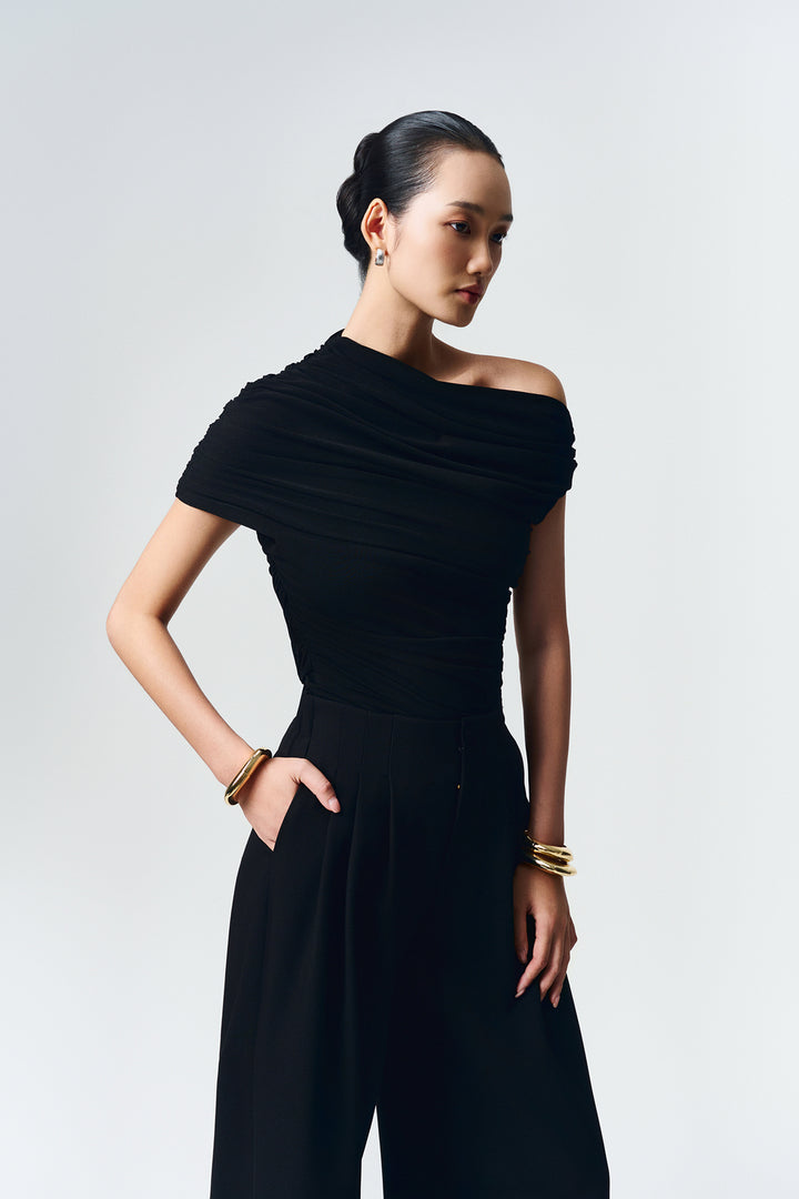 Enya Asymmetric Neck Gathering Top - MEAN BLVD