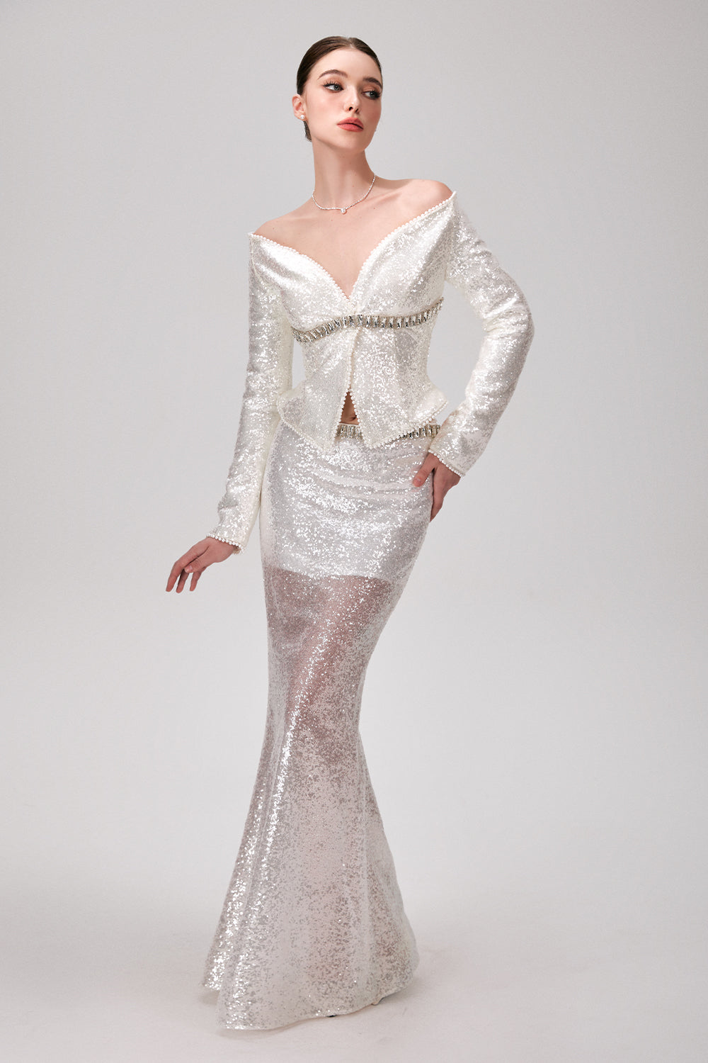 Esther Off-Shoulder Sequin Top - MEAN BLVD