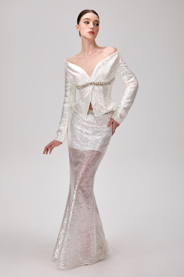 Esther Off-Shoulder Sequin Top - MEAN BLVD