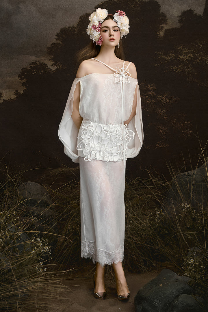 Eternal Muse Off-Shoulder Gathering Midi Dress - MEAN BLVD