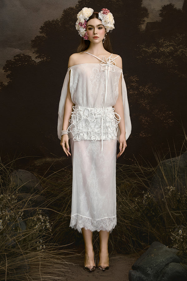 Eternal Muse Off-Shoulder Gathering Midi Dress - MEAN BLVD