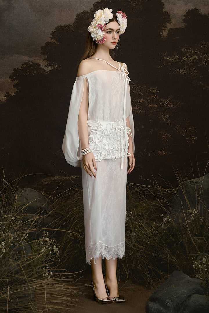 Eternal Muse Off-Shoulder Gathering Midi Dress - MEAN BLVD