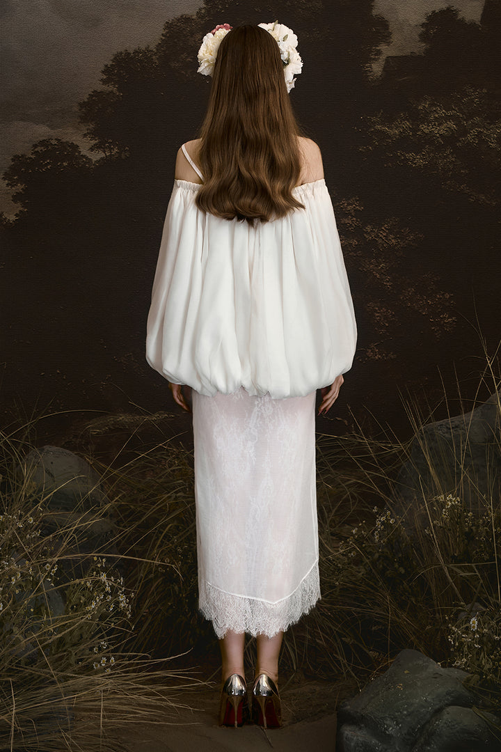 Eternal Muse Off-Shoulder Gathering Midi Dress - MEAN BLVD