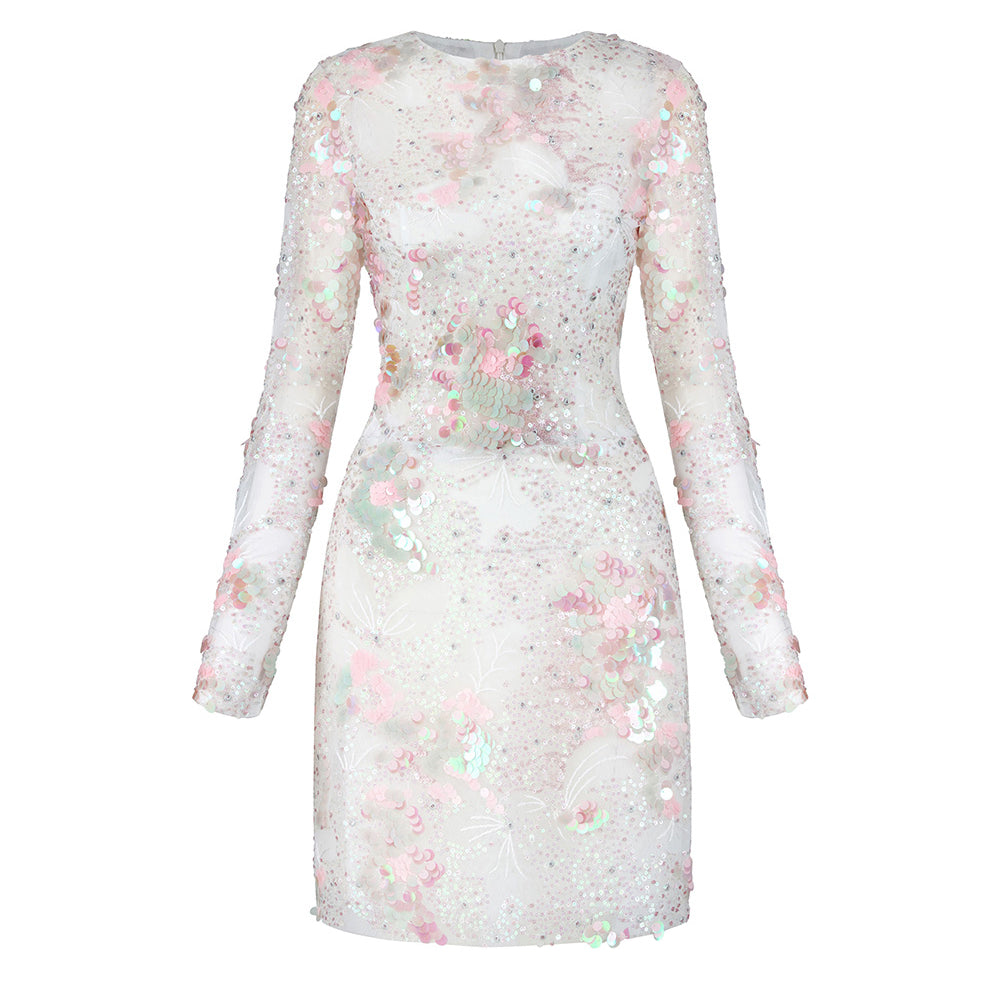 Women's Ethereal A-Line Sequin Lace Mini Dress XS/S/M/L/XL/Customize Metallic White Mean Blvd Metallic White / Customize Women's Ethereal A-Line Sequin Lace Mini Dress XS/S/M/L/XL/Customize Metallic White Mean Blvd Metallic White / Customize