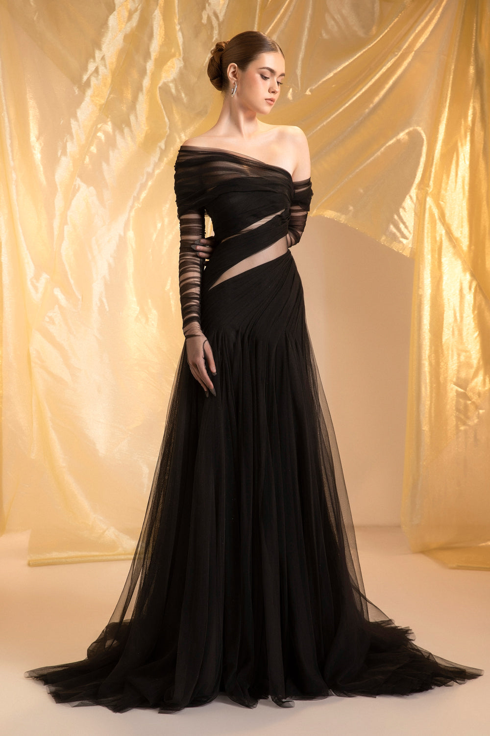 Women's Ethereal One Shoulder Draped Maxi Dress Customize Black MEAN BLVD