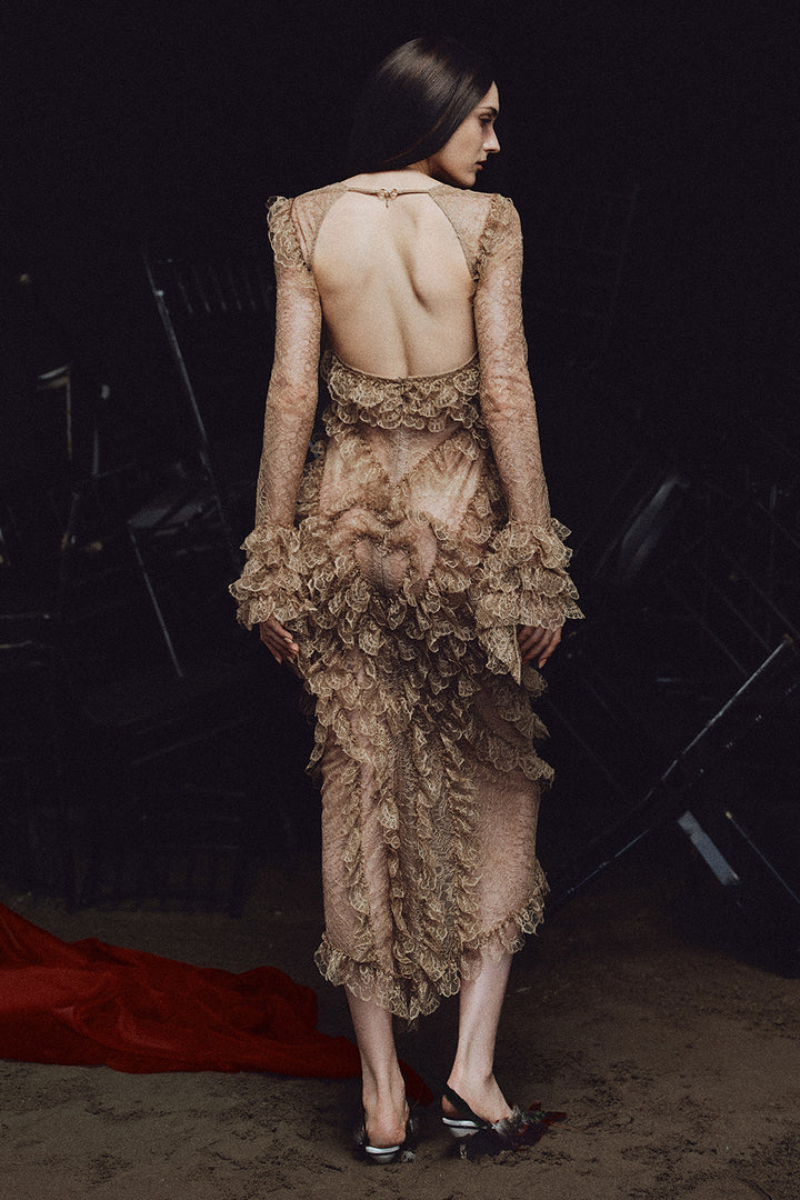 Eurydice Bodycon Ruffle Midi Dress - MEAN BLVD