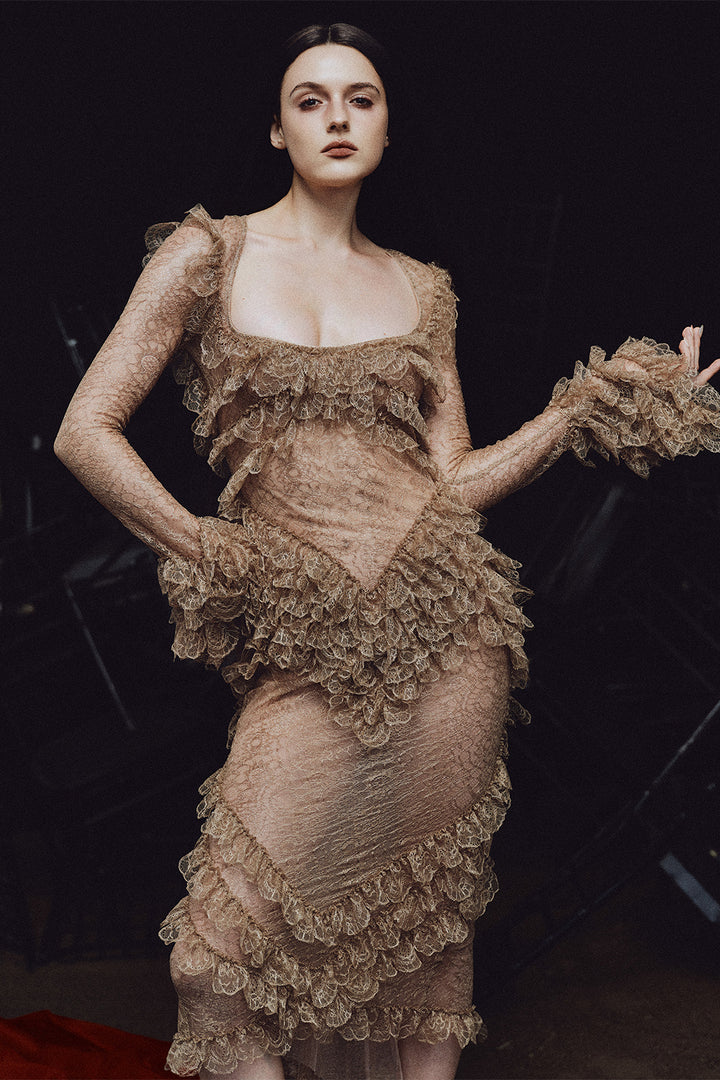 Eurydice Bodycon Ruffle Midi Dress - MEAN BLVD