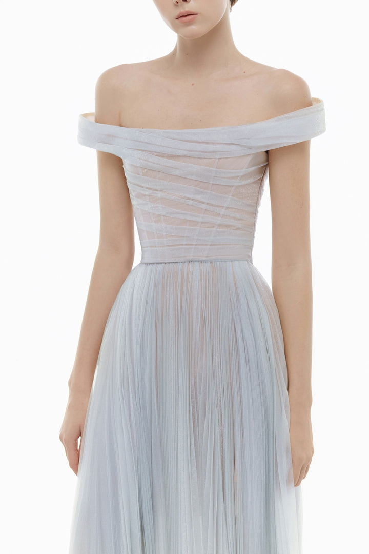 Evangeline Off-Shoulder Draped Midi Dress - MEAN BLVD