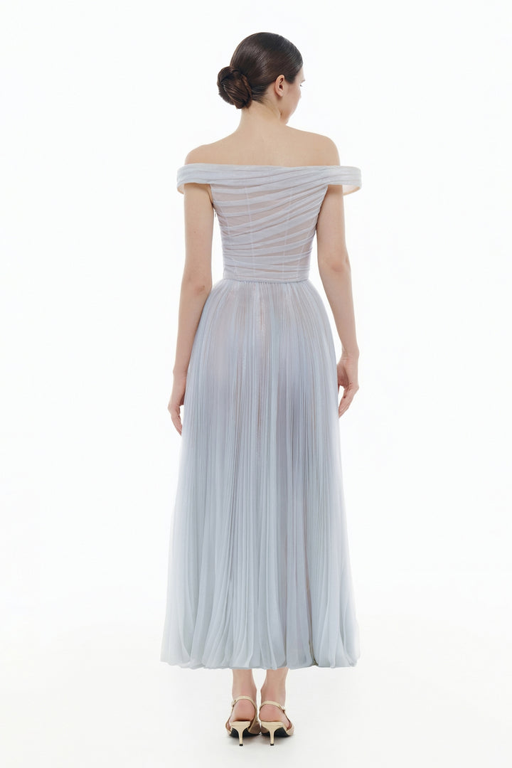 Evangeline Off-Shoulder Draped Midi Dress - MEAN BLVD