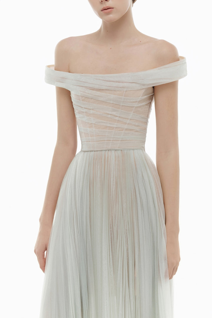 Evangeline Off-Shoulder Draped Midi Dress - MEAN BLVD