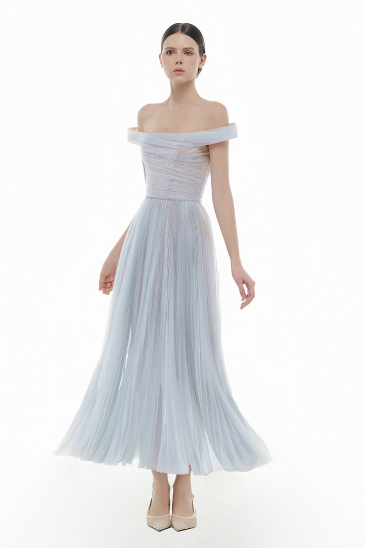 Evangeline Off-Shoulder Draped Midi Dress - MEAN BLVD