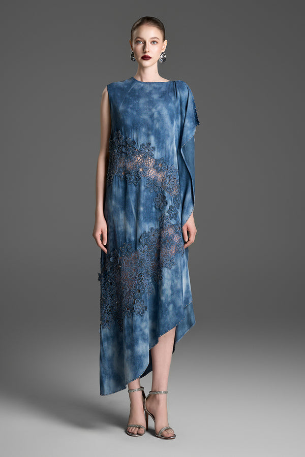 Evelina Asymmetric Applique Maxi Dress - MEAN BLVD