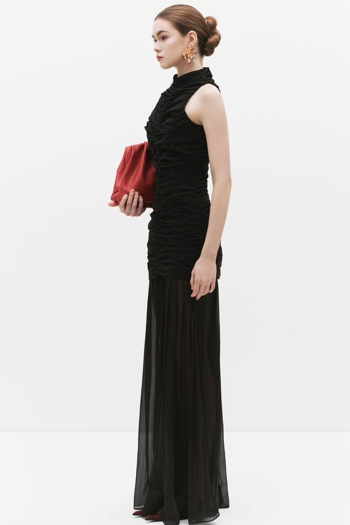 Evelyn High Neck Gathering Mini Dress - MEAN BLVD