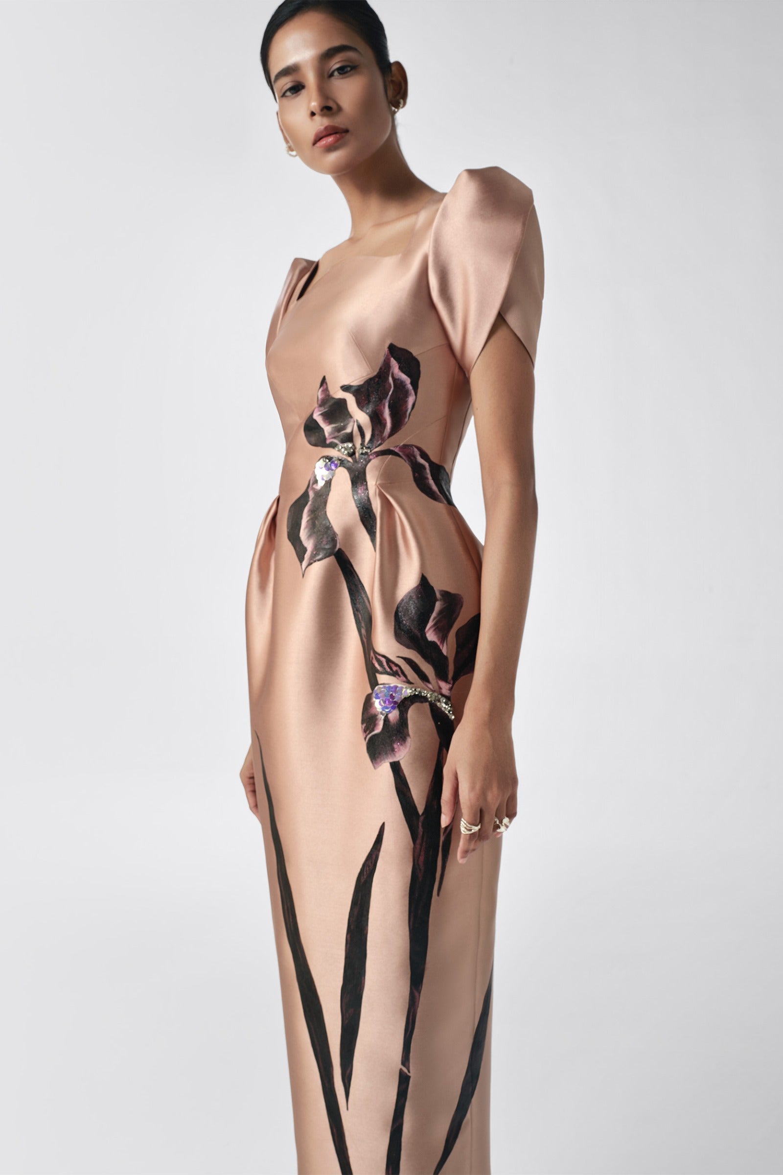 Myrica Tulip Sleeve Midi Dress Beige / M