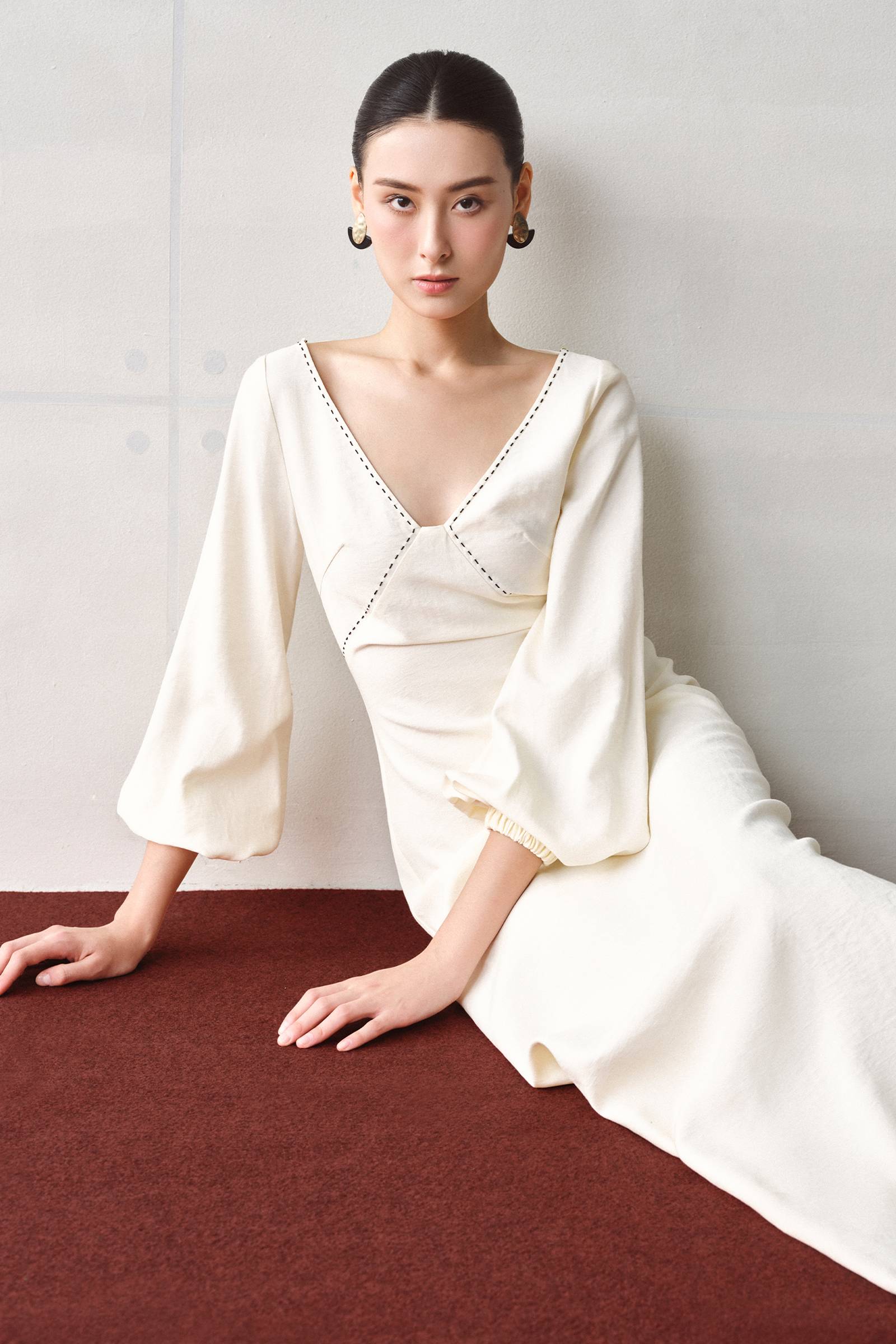 Caelum V-Neck Gathering Maxi Dress