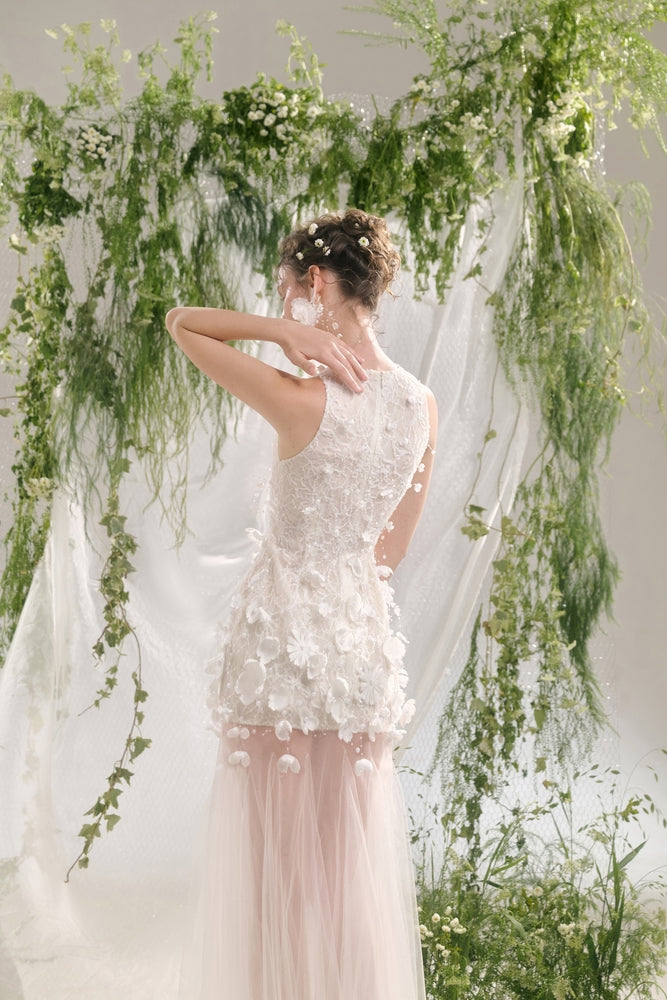 Flarin Mermaid Flower Applique Lace Floor Length Dress