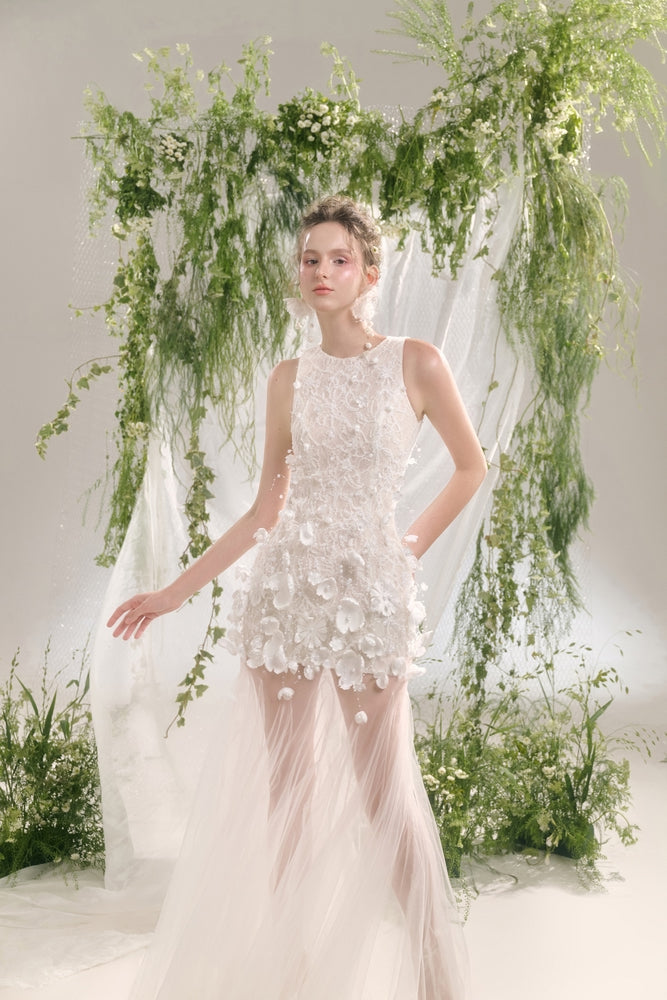 Flarin Mermaid Flower Applique Lace Floor Length Dress